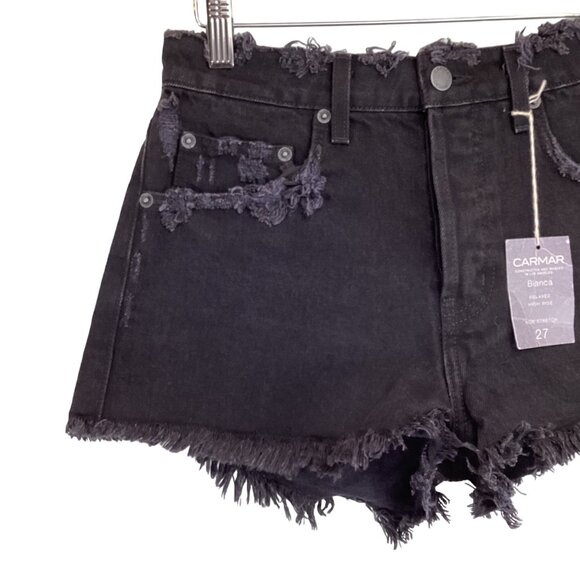Carmar Denim Shorts Size 27‎ Bianca Relaxed High Rise NWT Distressed Black - Picture 3 of 8